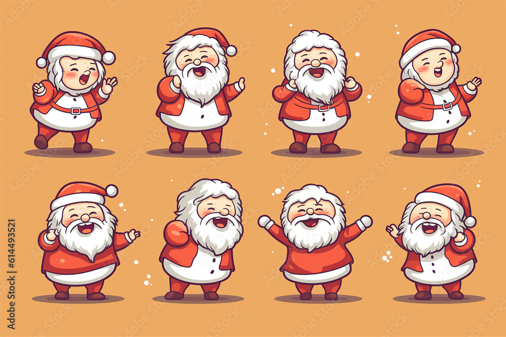 Cute_Santa_multiple_poses_and_expressions_sticker, AI Generative Cute_Santa_multiple_poses_and_expressions_sticker, AI Generative