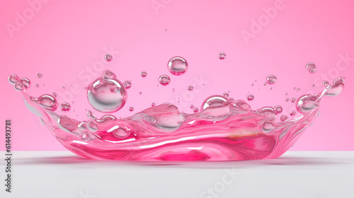 3D render of pink bubbling liquid  Bright color. Generative Ai