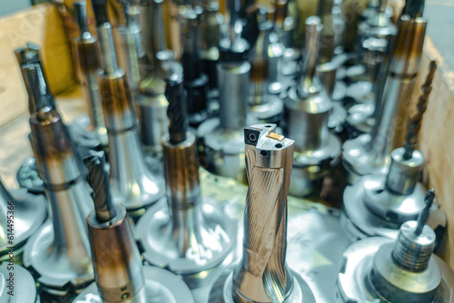 Drills, taps, milling cutters for CNC metalworking machine.