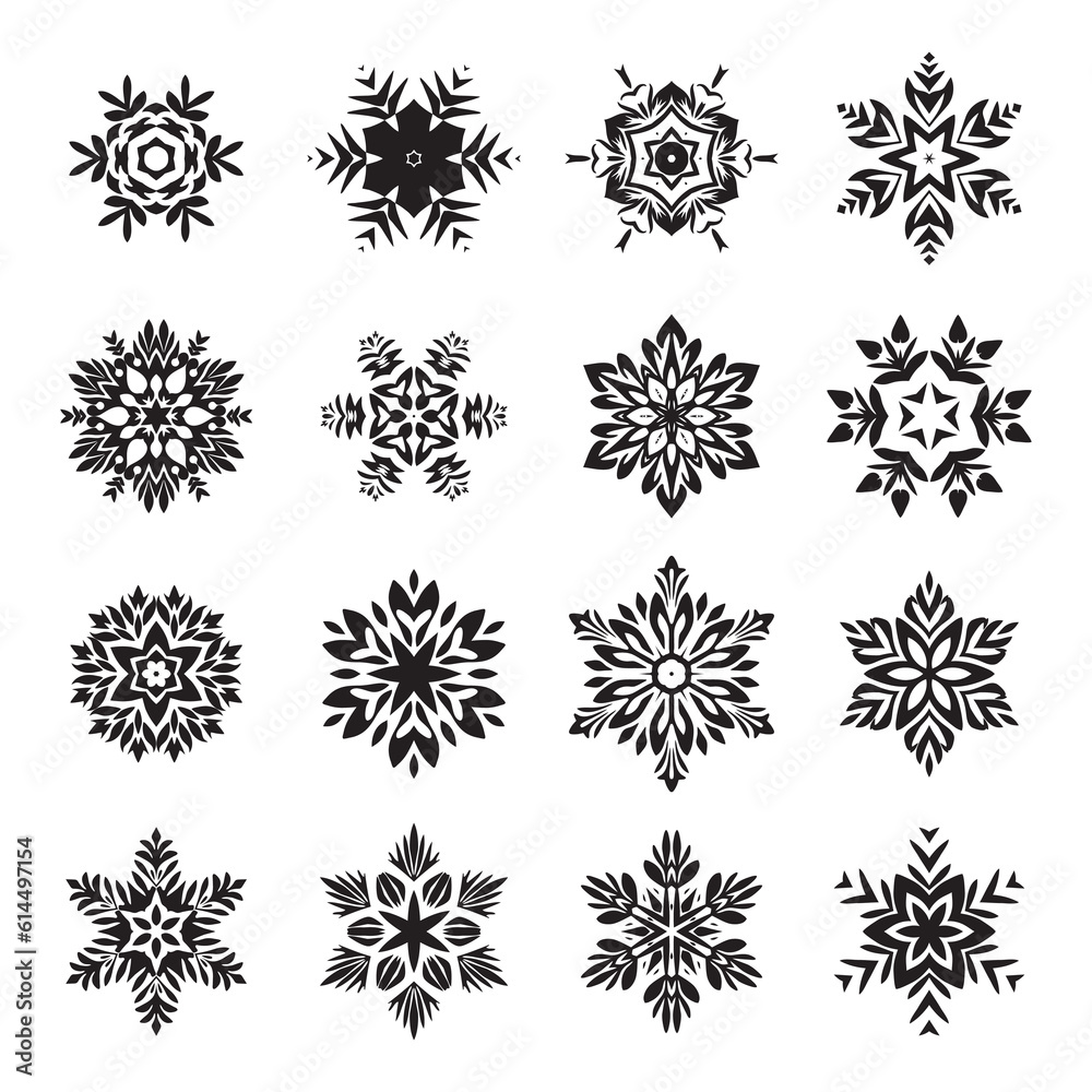 Snowflake Icon, Minimal Snow Symbol, Snow Flake Sign, Snowflakes for Winter Design and Christmas Decoration