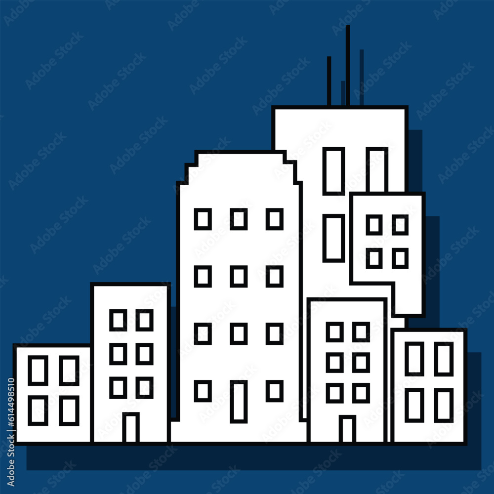 vector illustration of building silhouette icon with dark blue background