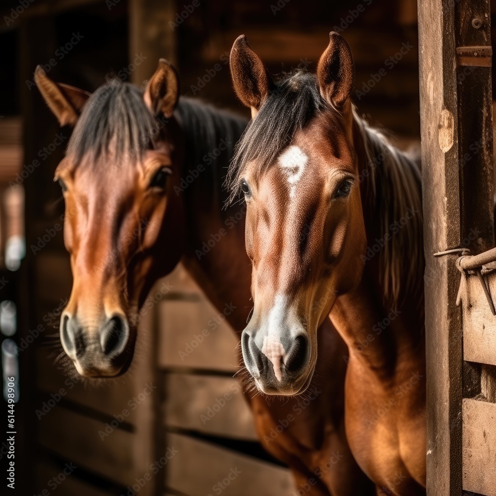 Adorable horses, Portrait of an adorable brown horse with a white face in wooden stable. Adorable horses, Portrait of an adorable brown horse with a white face in wooden stable.