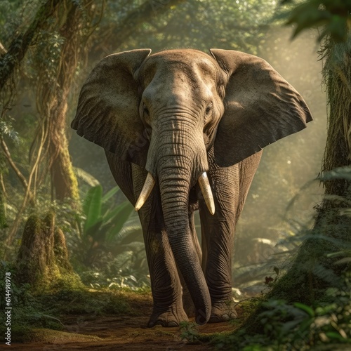 Wildlife, Elephant is standing at the rainforest.