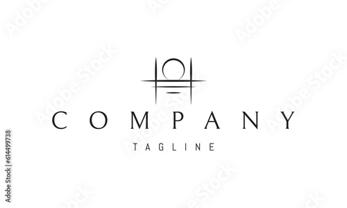 Vector logo on which an abstract image of a view of a sunny dawn from a wooden pier.