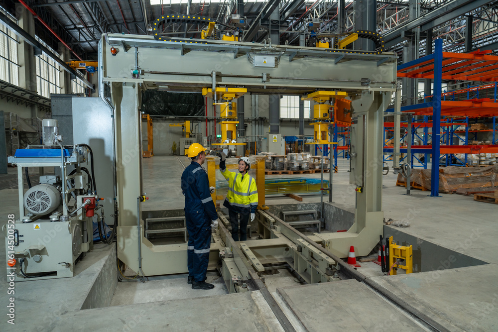 Railway engineers and technicians checking train repair and maintenance tools in shed Railway engineers and technicians checking train repair and maintenance tools in shed
