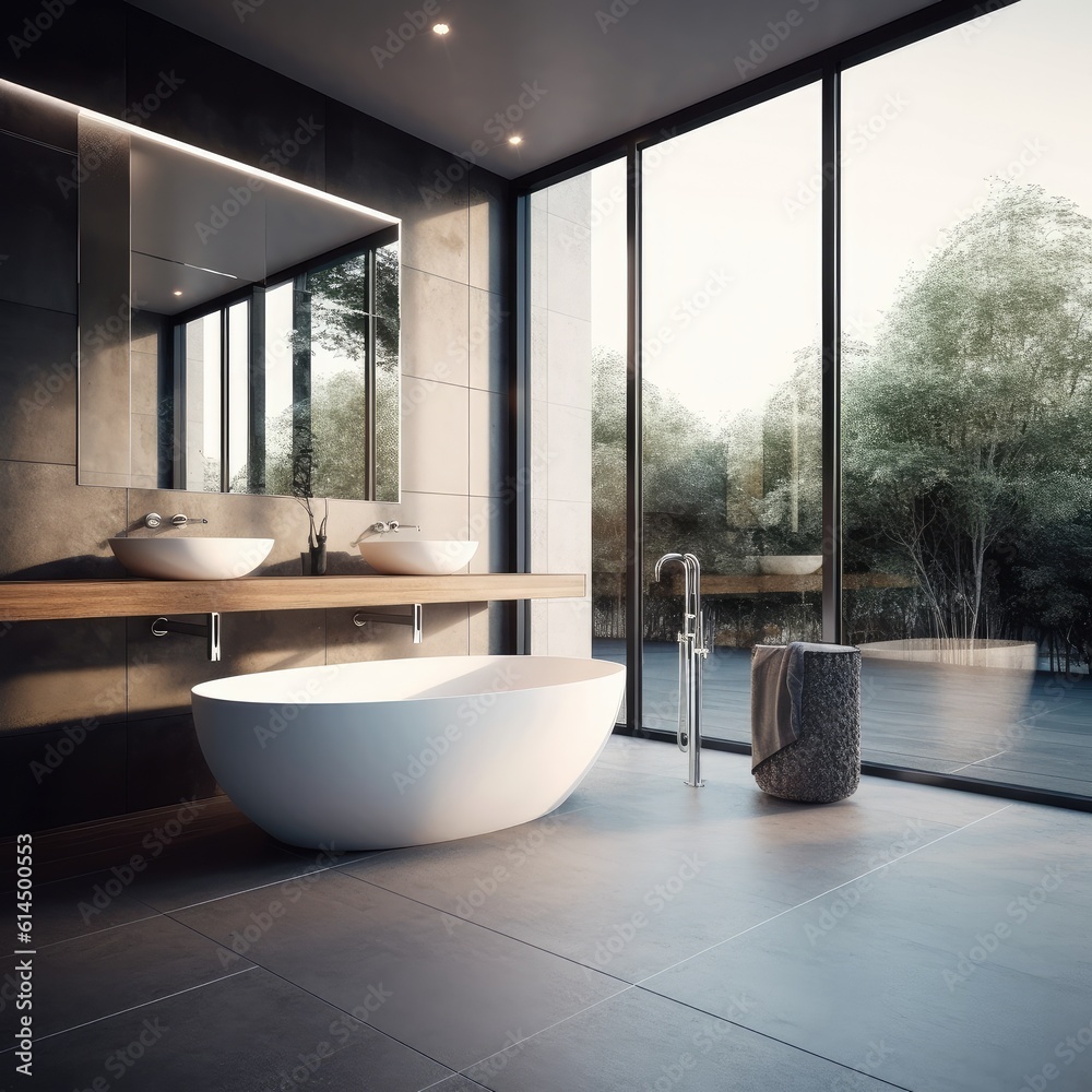 Fototapeta premium Modern bathroom in a modern house, Classic scandinavian interior design.