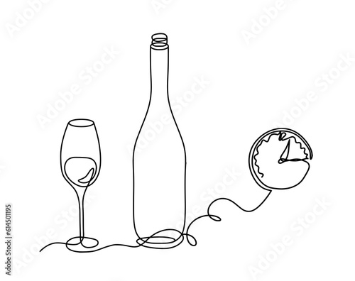 Drawing line bottle of champagne or wine with comment on the white background