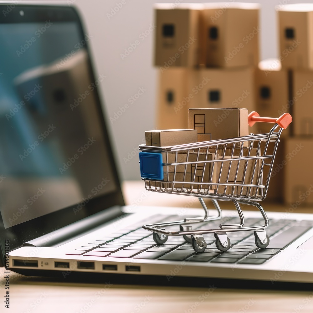 Shopping online, Delivery Shopping online concept, Shopping cart on a laptop keyboard, Shopping service on The online web, Offers home delivery.