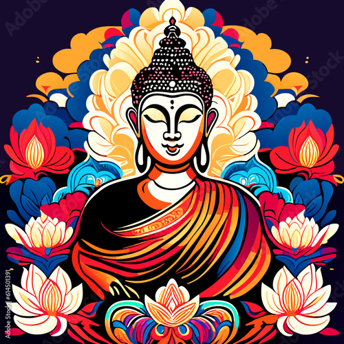 Buddha with lotus flowers. Vector illustration for your design