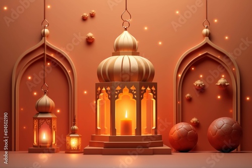 Ramadan Kareem background with arabic lantern and mosque