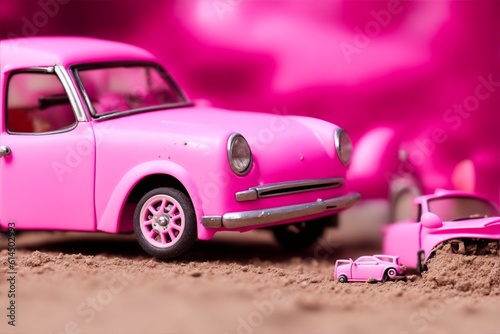macro illusration of toy light pink car bokeh backround.Generative AI