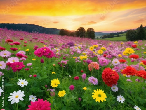 A picture of colorful flower meadow in summer, created with generative ai, ki 