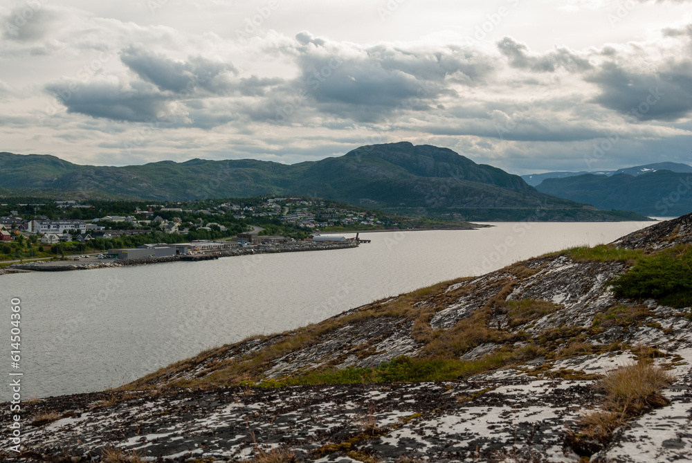 View of Alta town and Altafjorden, Finnmark, Norway