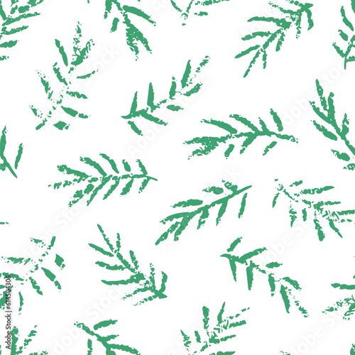 Fototapeta Naklejka Na Ścianę i Meble -  Vector seamless pattern with branches with chalk texture. Botanical design for wallpaper, textile, fabric, wrapping paper.