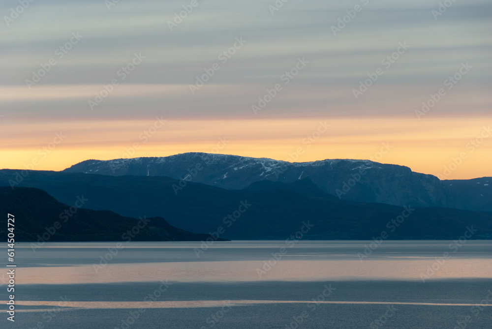 Beautiful sunset over Altafjorden by Alta, Finnmark, Norway