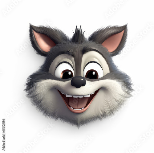 Cartoon coon mascot smiley face on white background