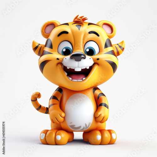 Cartoon tiger mascot smiley face on white background