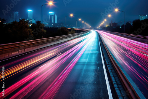 Car moving fast on motorway road to city motion blur