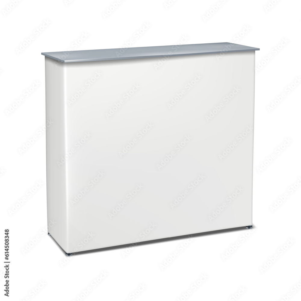White blank pop-up exhibition display table stand vector mockup. Trade show promotional counter realistic mock-up White blank pop-up exhibition display table stand vector mockup. Trade show promotional counter realistic mock-up