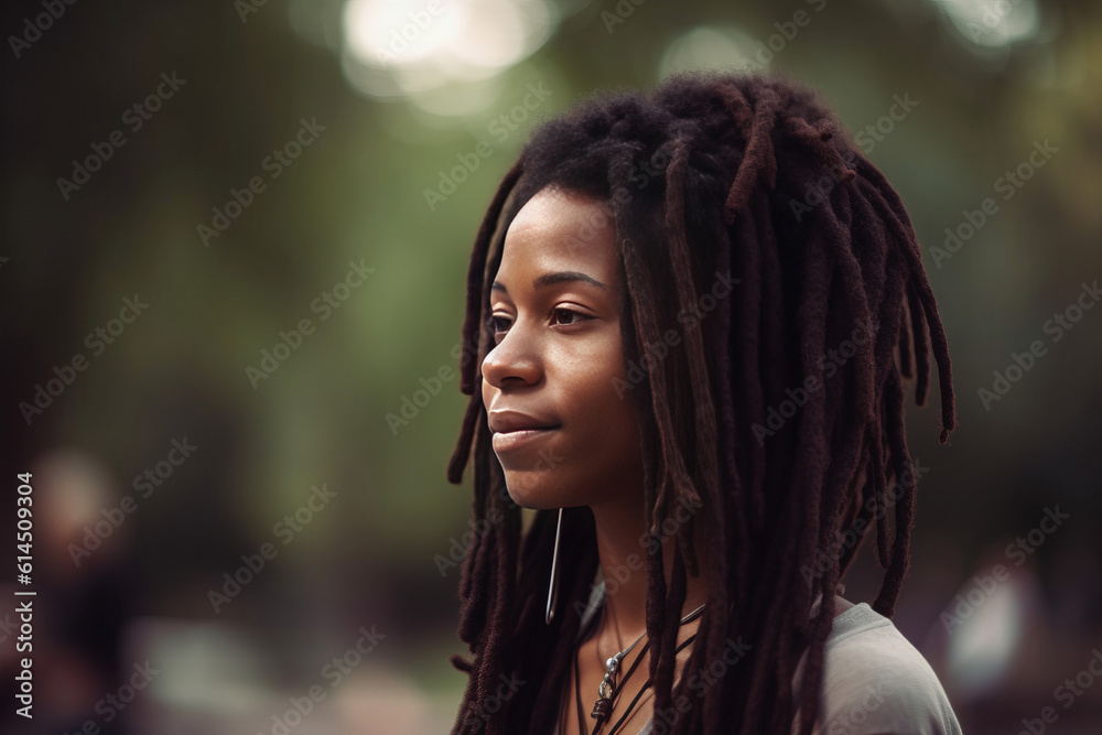 Obraz premium close up of a young black woman with dreadlocks
