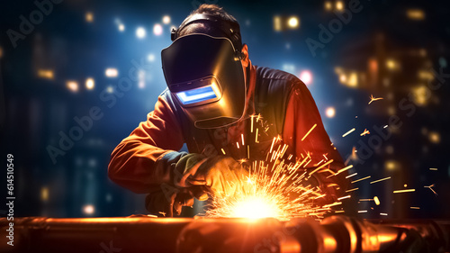 Photographie Man weld a metal with a welding machine