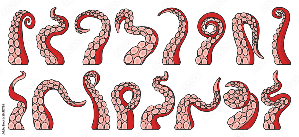 Octopus of tentacle isolated color icon. Sea squid vector color set icon. Vector illustration octopus of tentacle on white background . Octopus of tentacle isolated color icon. Sea squid vector color set icon. Vector illustration octopus of tentacle on white background .