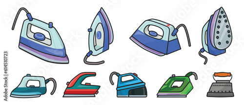 Electric steam iron vector icon.Illustration of isolated color icon home hot press for clothes. Vector illustration laundry appliance for clothes.Isolated color set of electric hot home iron.