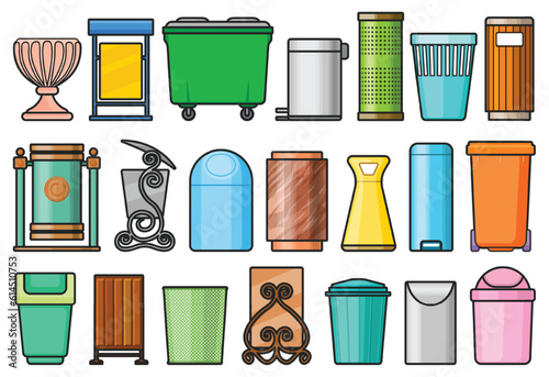 Rubbish bin isolated color set icon.Vector color set icon dustbin. Vector illustration rubbish bin on white background.