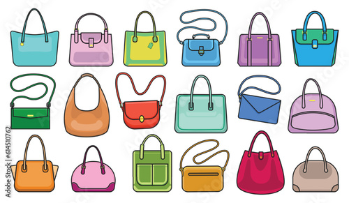 Woman bag isolated color set icon. Vector illustration handbag on white background. Vector color set icon woman bag.
