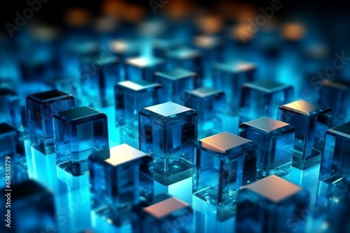 Cubes Background, Blue Glass Cube Pattern, Geometric 3d Crystals, Abstract