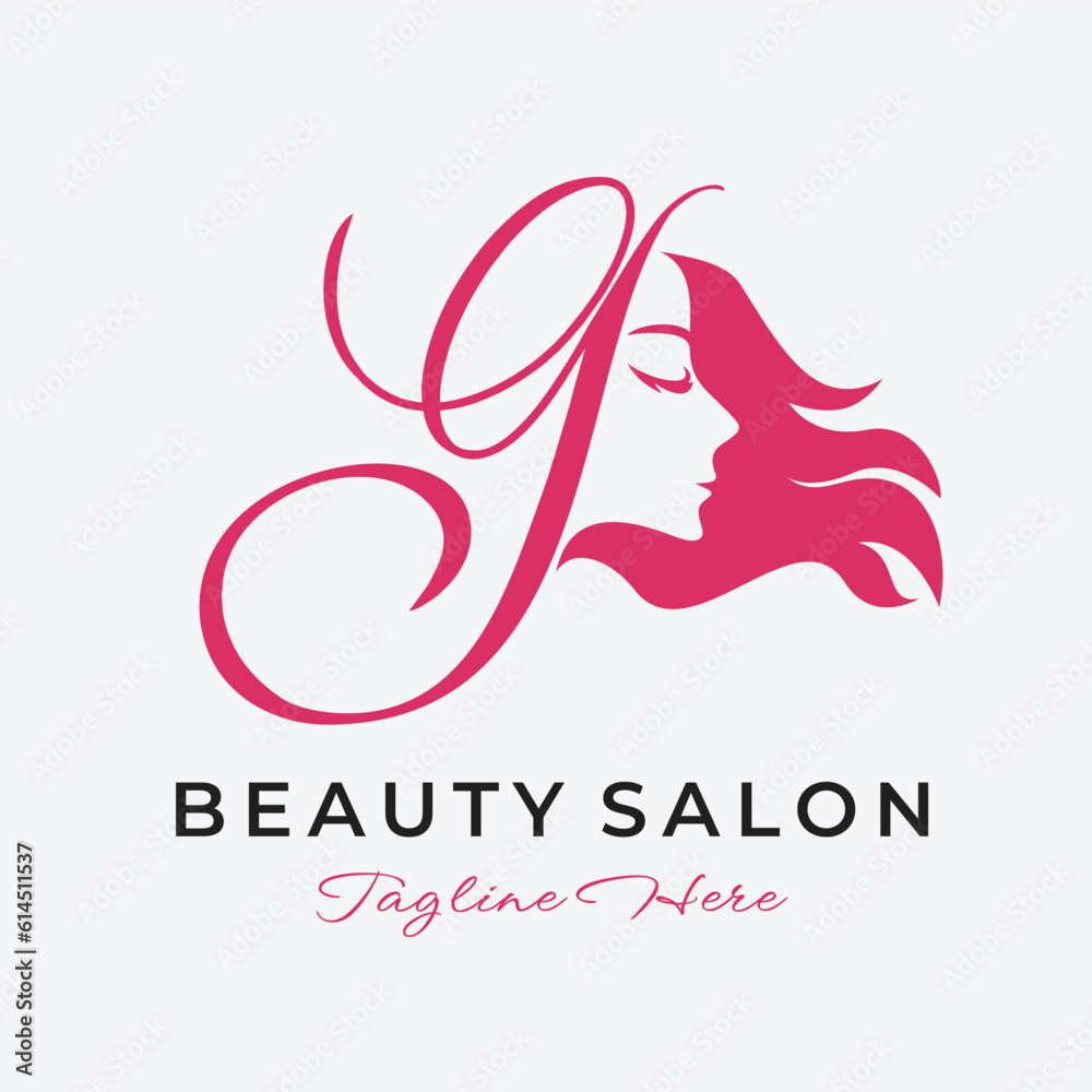 Letter G Beauty Salon Logo Design, Beautiful Woman Face Hair Care Icon ...