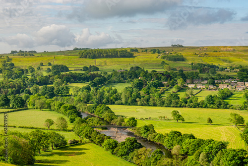Beautiful green landscape scenery in Teesdale  Yorkshire  UK  England. Sunny day in beautiful nature.