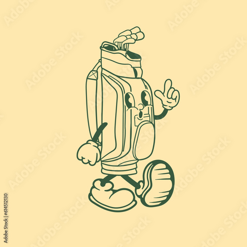 Vintage character design of golf bag