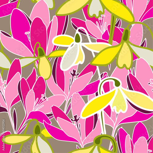 pattern vector digital art abstract flowers floristry rainbow colors contour line