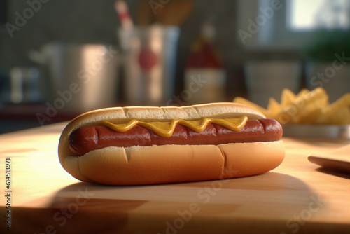 A beautiful hot dog publicity. Generative AI