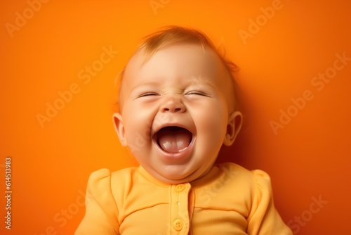 baby laughing on colorful background