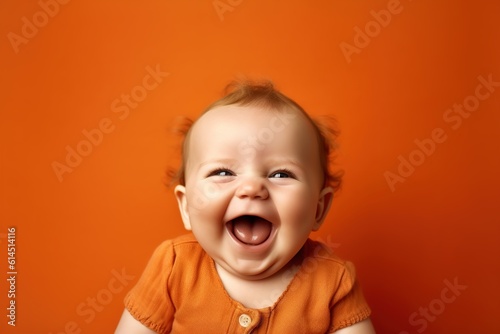 a smiling baby is looking at camera and laughing