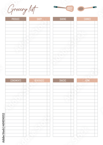 Grocery Lists planner printable template vectors. Printable and Digital