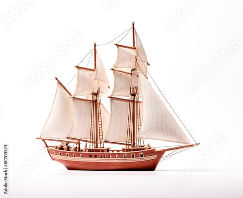 Barque ship craft model wooden,isolated white background created with Generative AI technology.