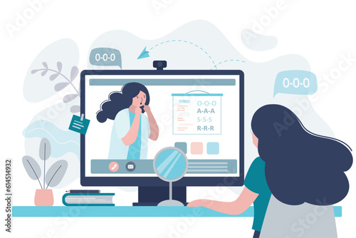 Speech therapist consultation, didactic aids treatment specialist, Psychological help online. Female pedagogue and student girl, doctor counseling patient online. Voice pronouncing lesson.