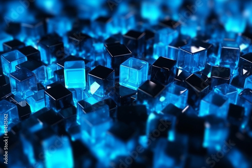 Cubes Background, Blue Glass Cube Pattern, Geometric 3d Crystals, Abstract