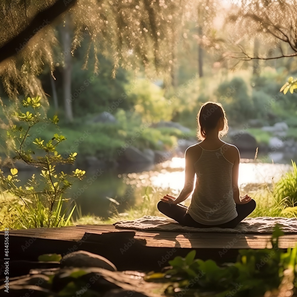 A person practicing mindfulness and meditation in a serene natural setting. A person practicing mindfulness and meditation in a serene natural setting.