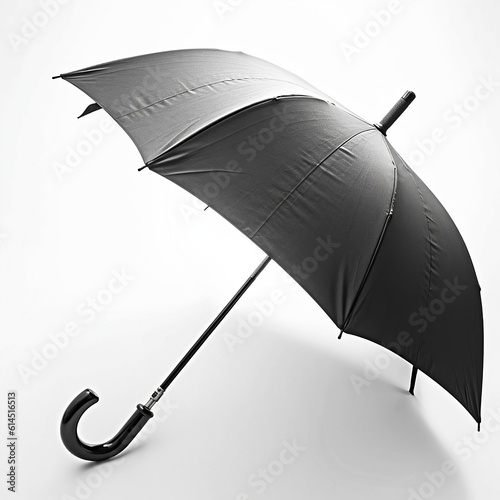 Black open umbrella on white background, Generative AI