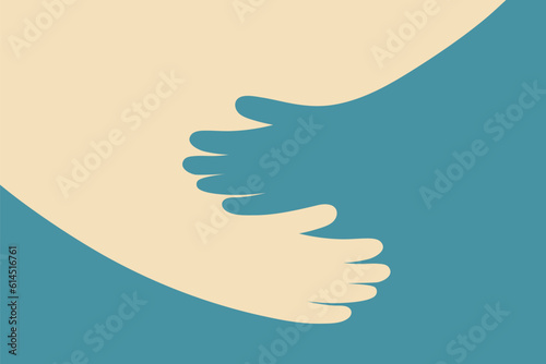 Arms hugging concept. Support, help and love. Charity care symbol vector illustration.