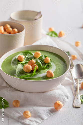 Green and tasty spinach soup as tasty appetizer.