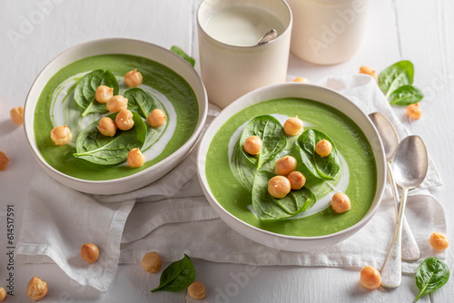 Green spinach soup as sprin...