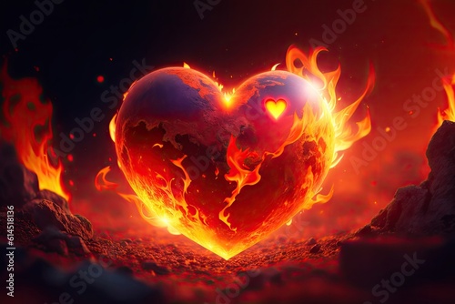 burning fire heart  fire show. Gift for Saint Valentine s Day ai generative