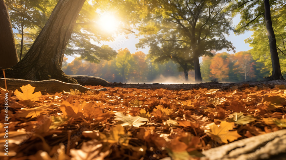 Colorful autumn leaves in sunlight.Created with Generative AI technology.