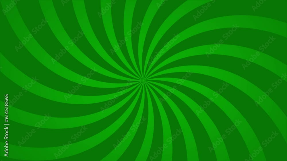 Abstract animation loop background spiral lines rotate in green cartoon comic style.