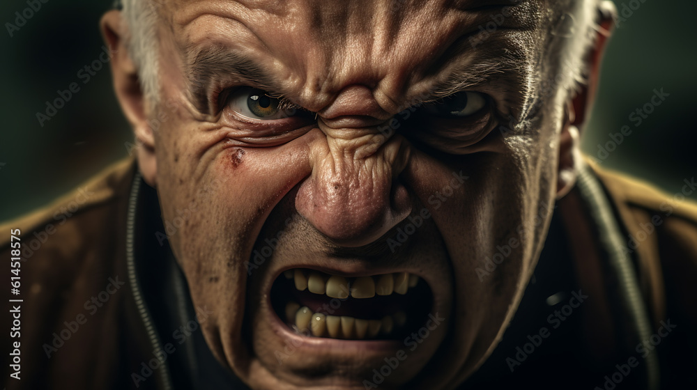 Close-up portrait of an angry man.Created with Generative AI technology.
